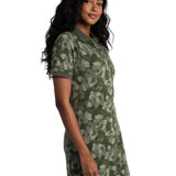 Lolë Effortless Polo Dress in olive green floral print — your perfect go-to dress, no matter the occasion