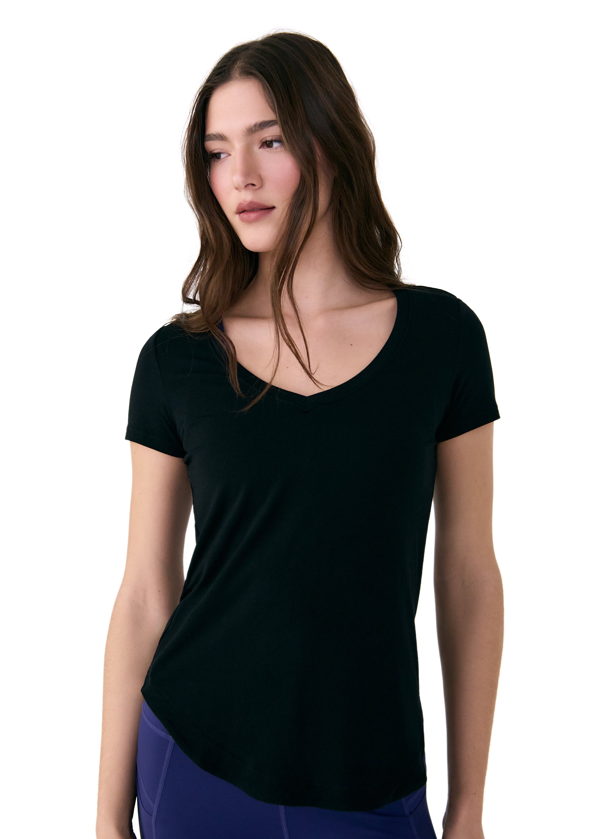 Lolë Dynamic V-neck in black — this V-neck tee proves that everyday essentials can still feel special