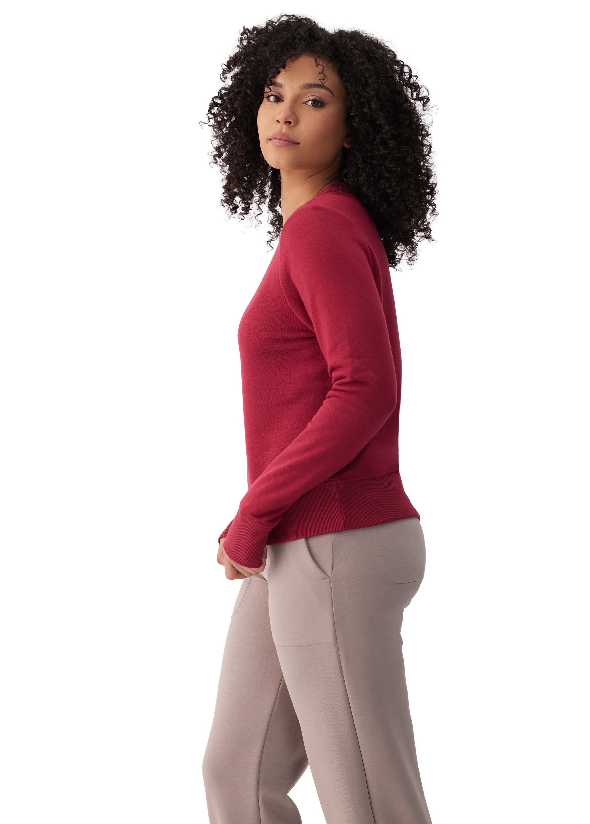 Lolë Icone Crew Neck Pullover in Garnet dark red