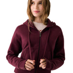 Lolë Yonder Full Zip Hoodie in burgundy — cropped and cozy, the Yonder Hoodie is your cold-weather comfort zone