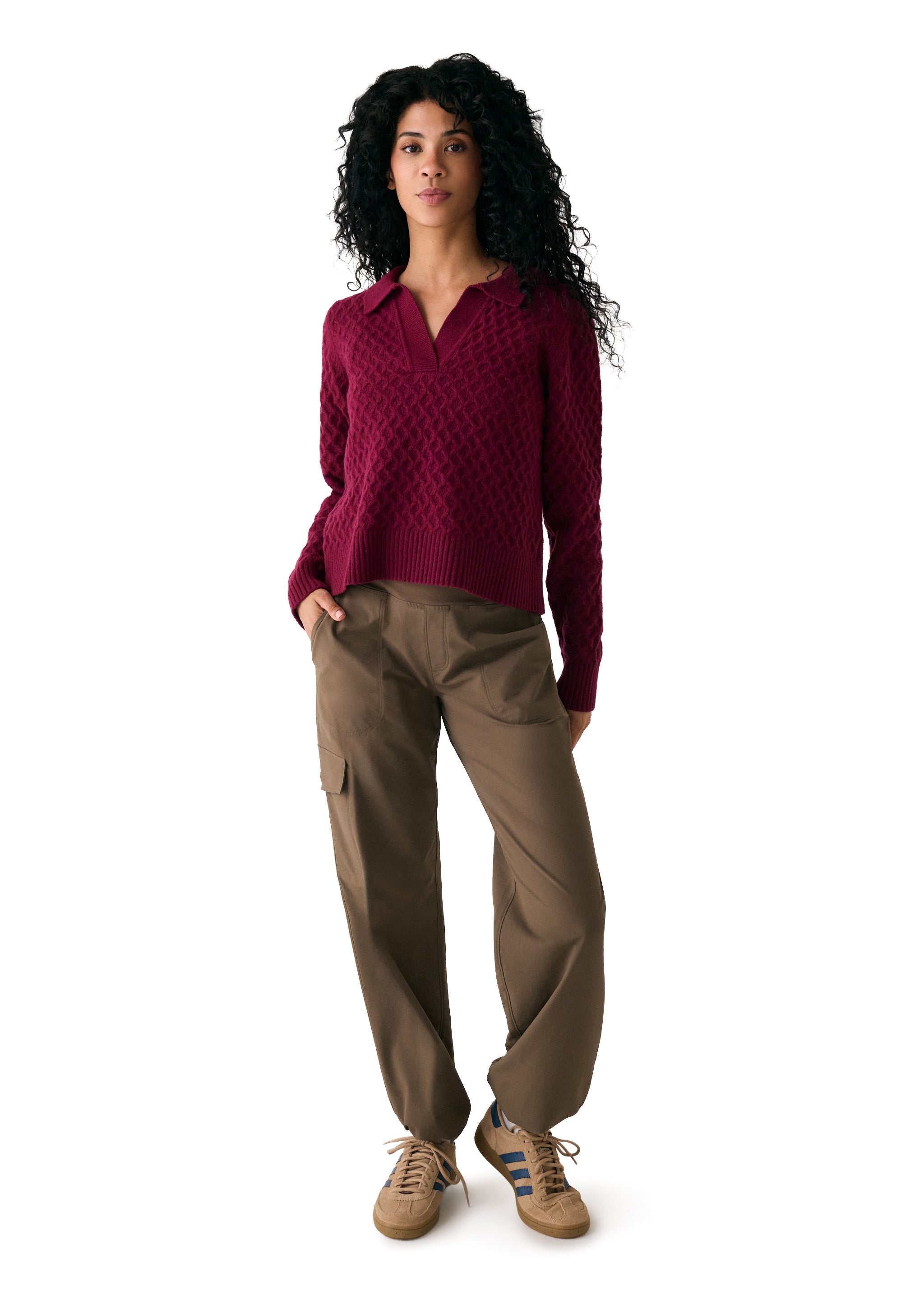 Lolë Verdun Polo Sweater in burgundy