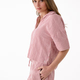 Lolë Bella Shorts in pink stripe — a relaxed cotton short that balances comfort with a polished attitude