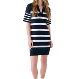 Lolë Club Polo Dress in navy stripe