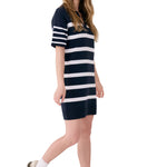 Lolë Club Polo Dress in navy stripe