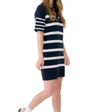 Lolë Club Polo Dress in navy stripe