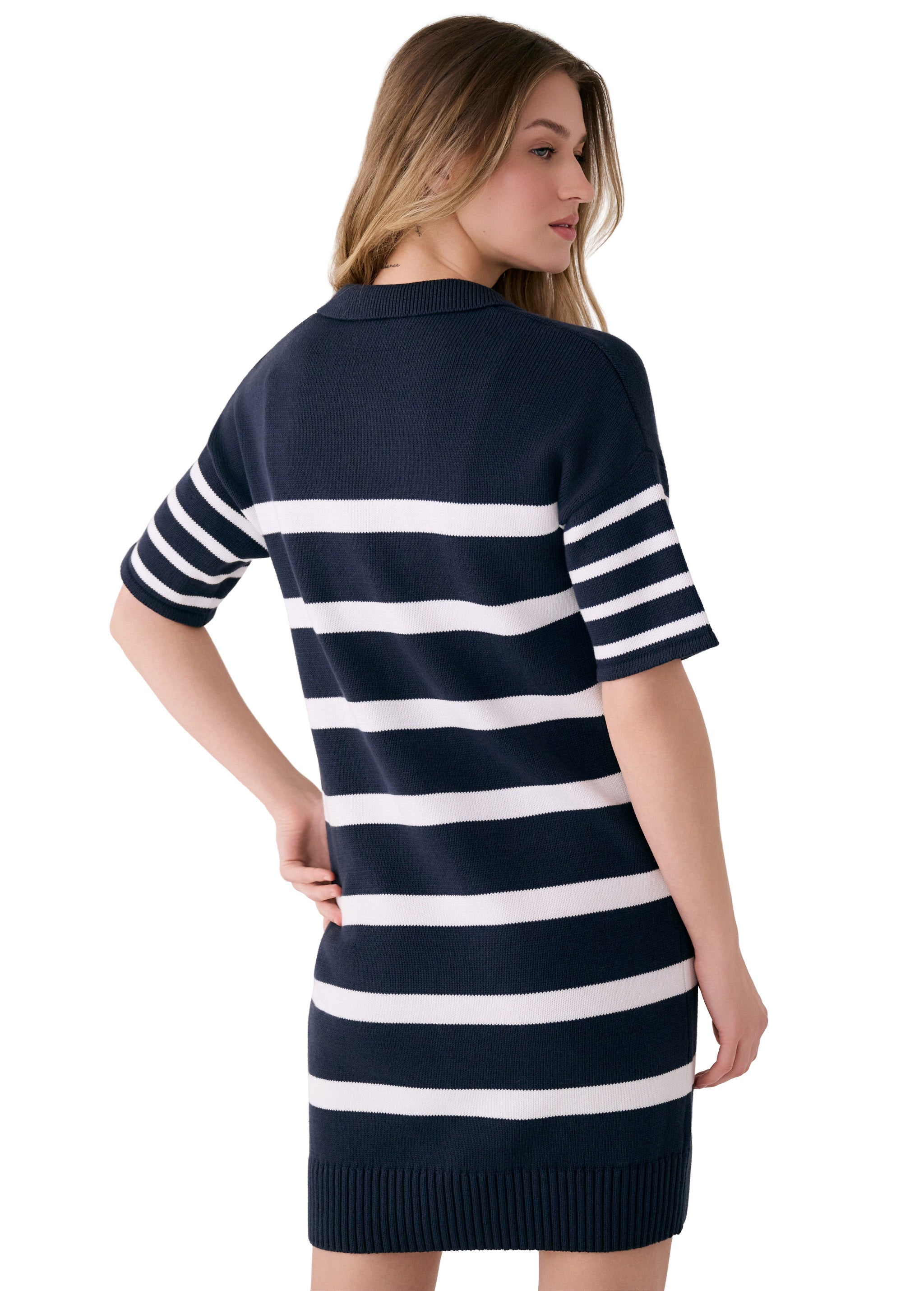 Lolë Club Polo Dress in navy stripe