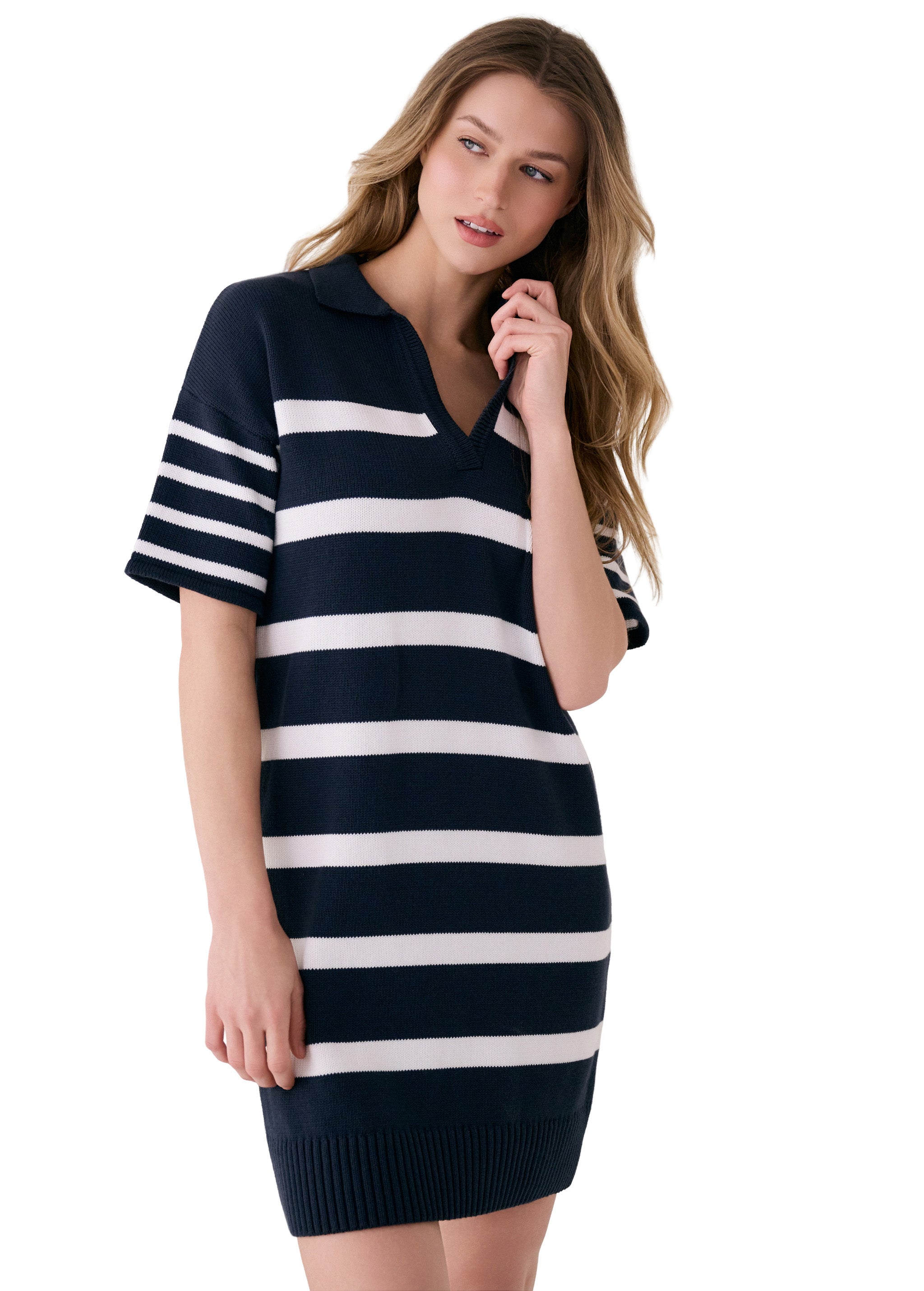 Lolë Club Polo Dress in navy stripe