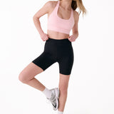 Lolë Serene Biker Shorts in black — a second-skin bike short with a smooth, high-rise fit