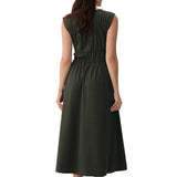 Lolë Momentum Ruched Midi Dress in olive — the dress that gets you out the door faster than your morning coffee