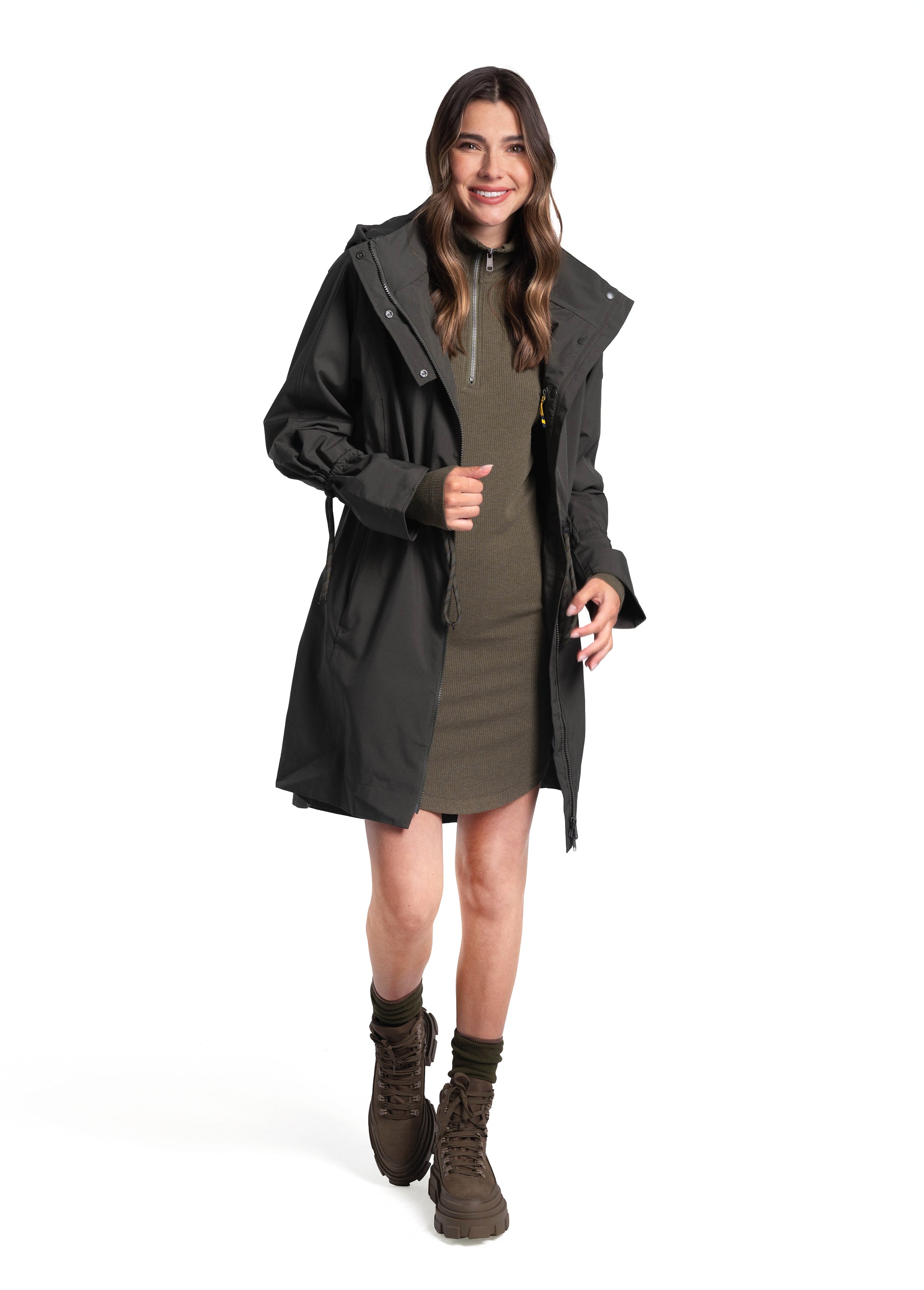Lolë Piper Oversized Packable Rain Jacket in olive