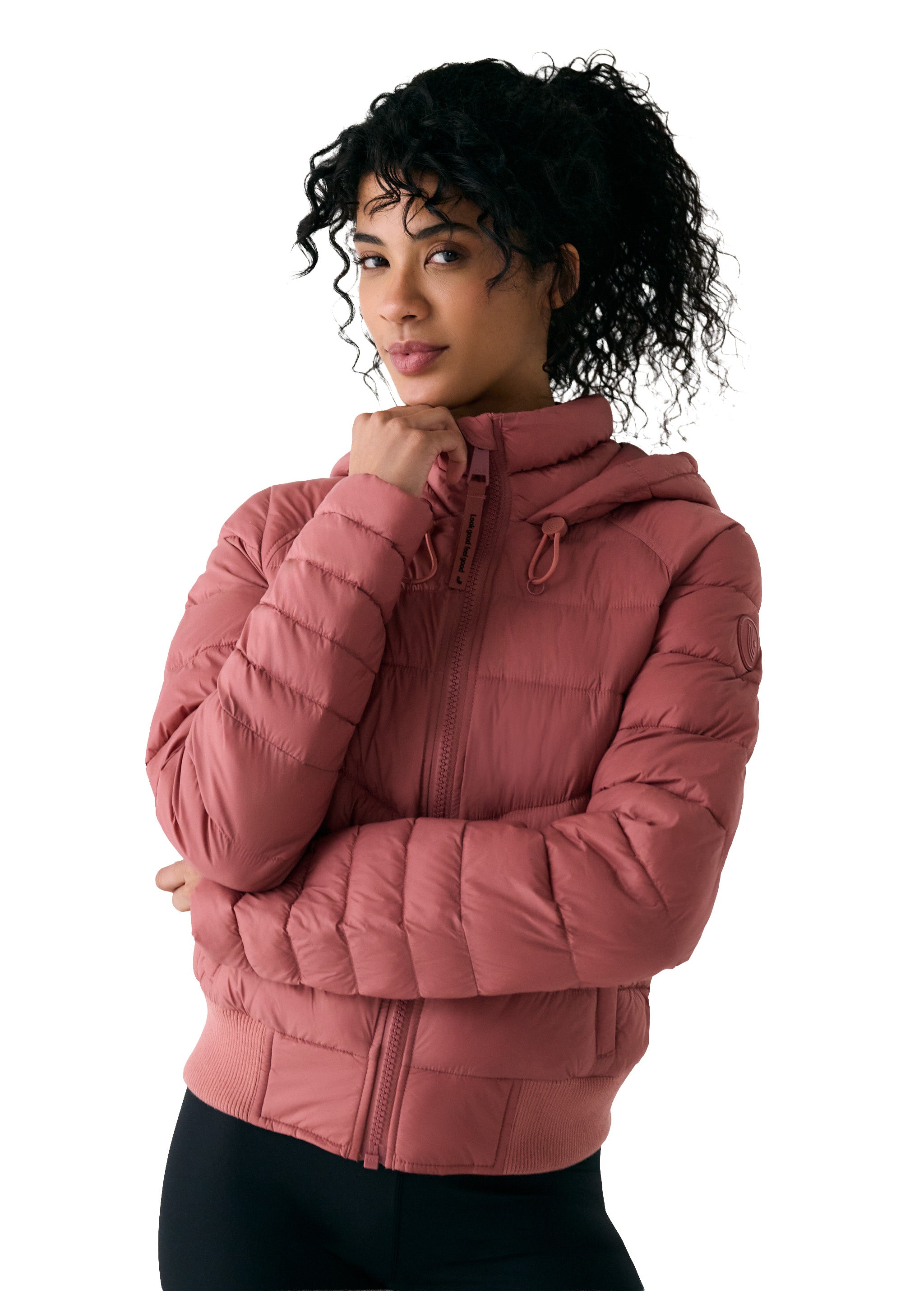 Lolë Eli Synth Down Bomber Jacket in rose — bonus points for the cropped fit and everyday-ready hues