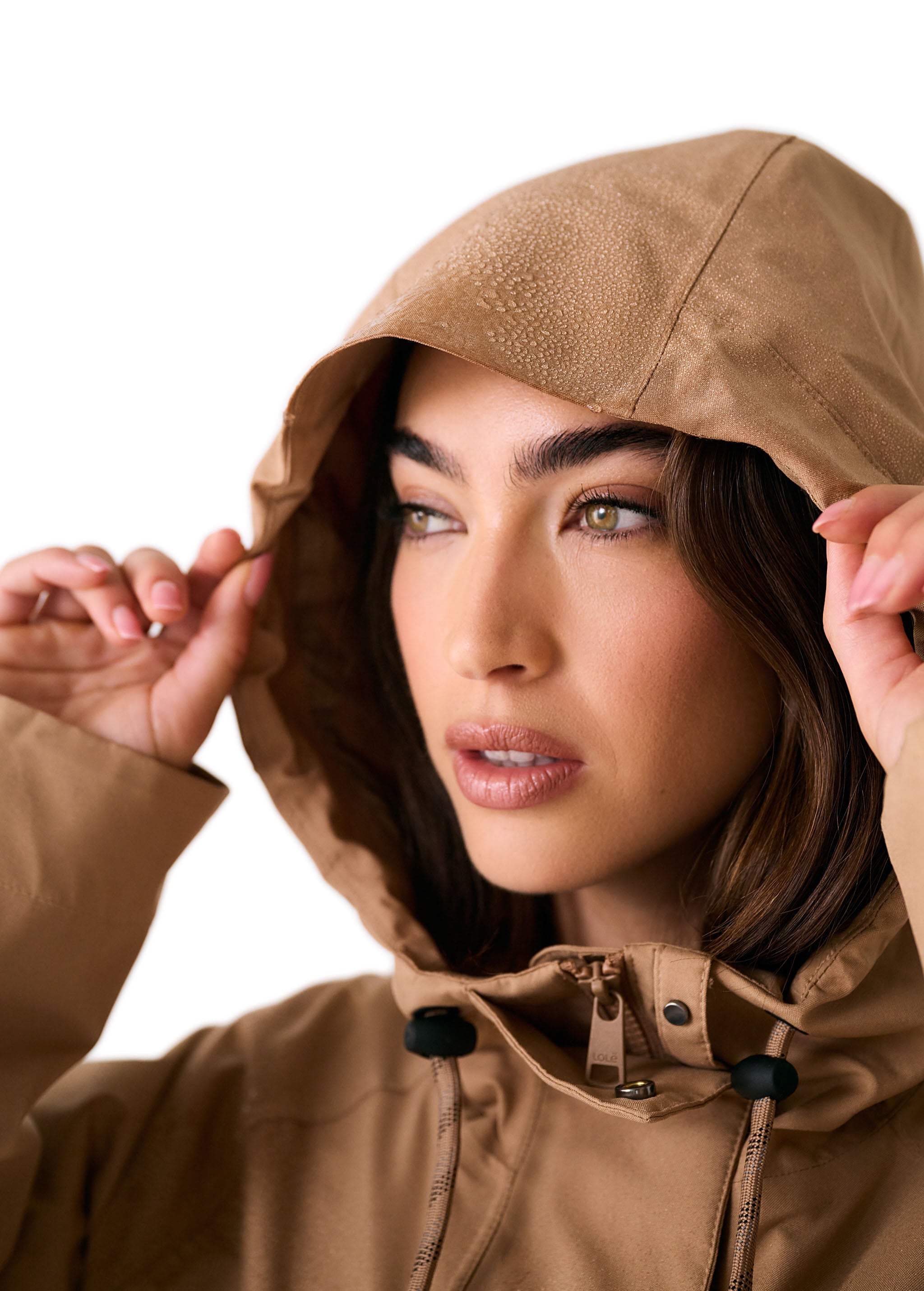 Lolë Lachine Rain Jacket in Dune khaki brown