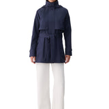 Lolë Alizé Short Trench Coat in Outerspace navy — fit note: Cut with a relaxed fit for comfortable layering
