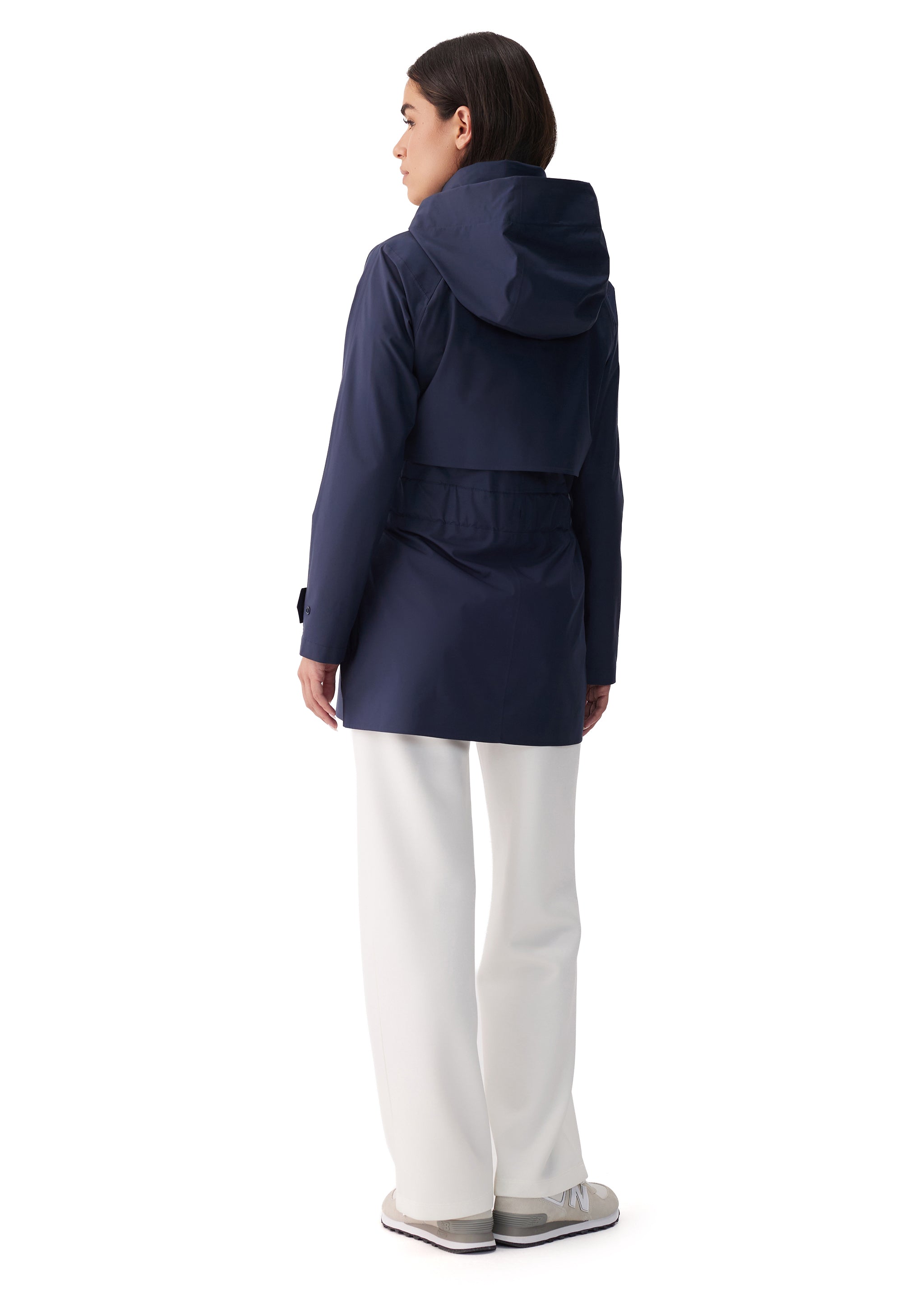 Lolë Alizé Short Trench Coat in Outerspace navy — fit note: Cut with a relaxed fit for comfortable layering