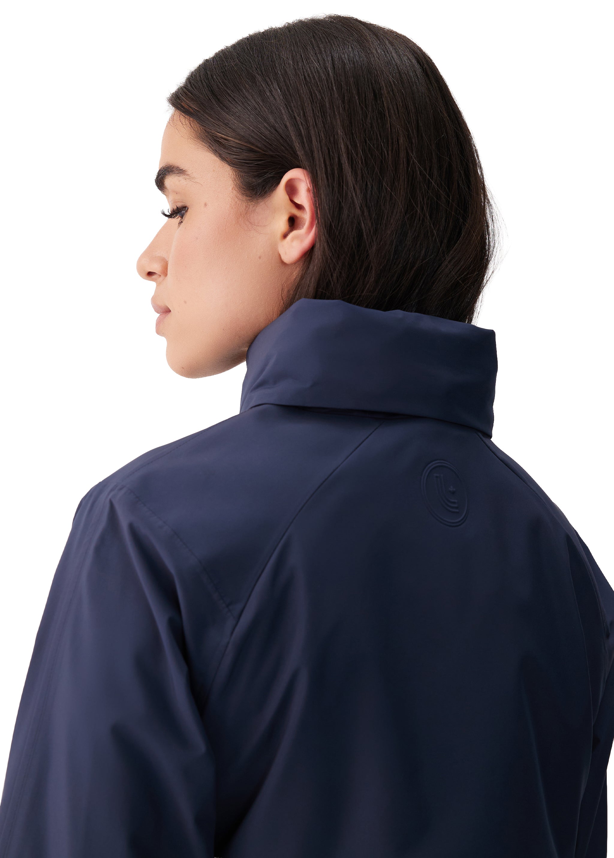 Lolë Alizé Short Trench Coat in Outerspace navy — fit note: Cut with a relaxed fit for comfortable layering