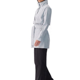 Lolë Alizé Short Trench Coat in Steel light grey — fit note: Cut with a relaxed fit for comfortable layering