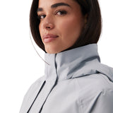 Lolë Alizé Short Trench Coat in Steel light grey — fit note: Cut with a relaxed fit for comfortable layering