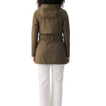 Lolë Alizé Short Trench Coat in Moss olive green — fit note: Cut with a relaxed fit for comfortable layering