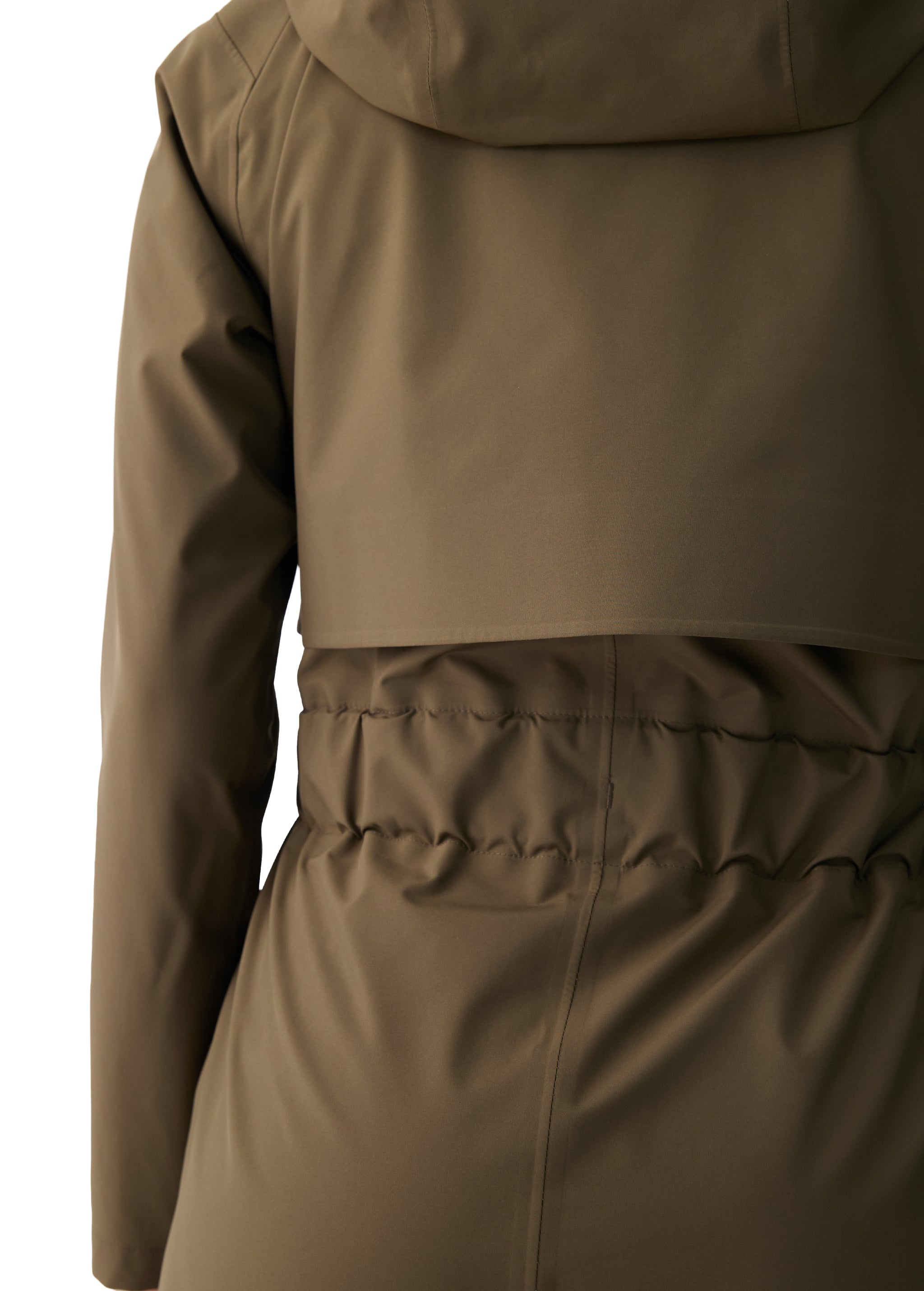 Lolë Alizé Short Trench Coat in Moss olive green — fit note: Cut with a relaxed fit for comfortable layering
