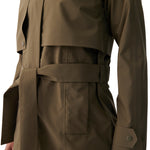 Lolë Alizé Short Trench Coat in Moss olive green — fit note: Cut with a relaxed fit for comfortable layering