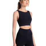 Lolë Step Up Bra in black — this high-support longline sports bra sets you in motion