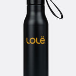 Lolë Refresh Water Bottle in black — features a wristlet strap for easy on-the-go hydration