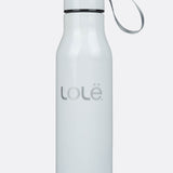 Lolë Refresh Water Bottle in white — features a wristlet strap for easy on-the-go hydration