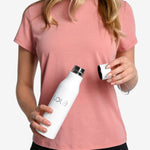 Lolë Refresh Water Bottle in white — features a wristlet strap for easy on-the-go hydration