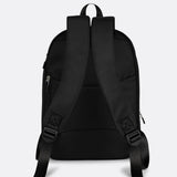 Lolë Chelsea backpack in black, rear product view of the padded shoulder straps and adjustable webbing