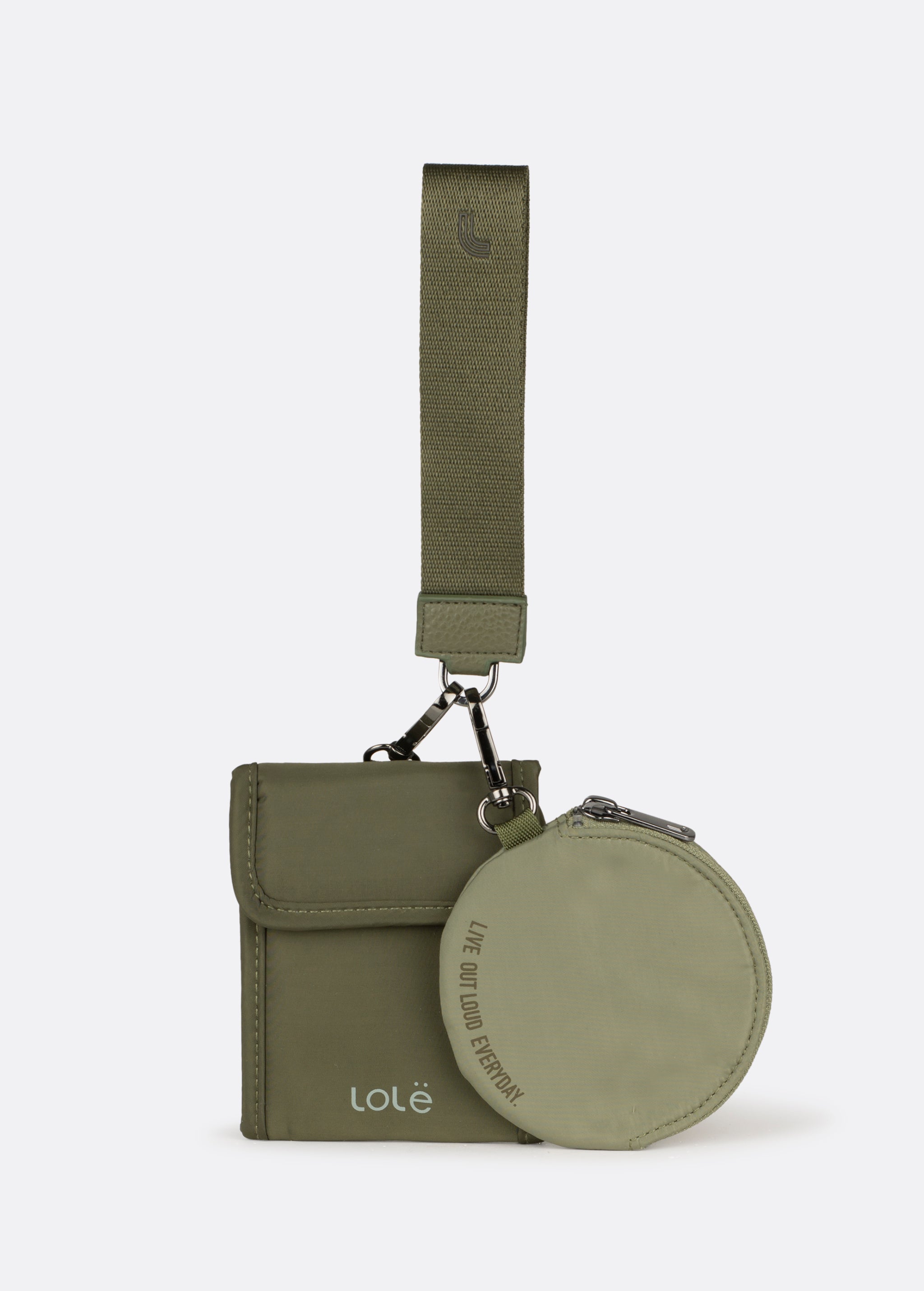 Lolë Alesia Double Wristlet Wallet in Moss olive green