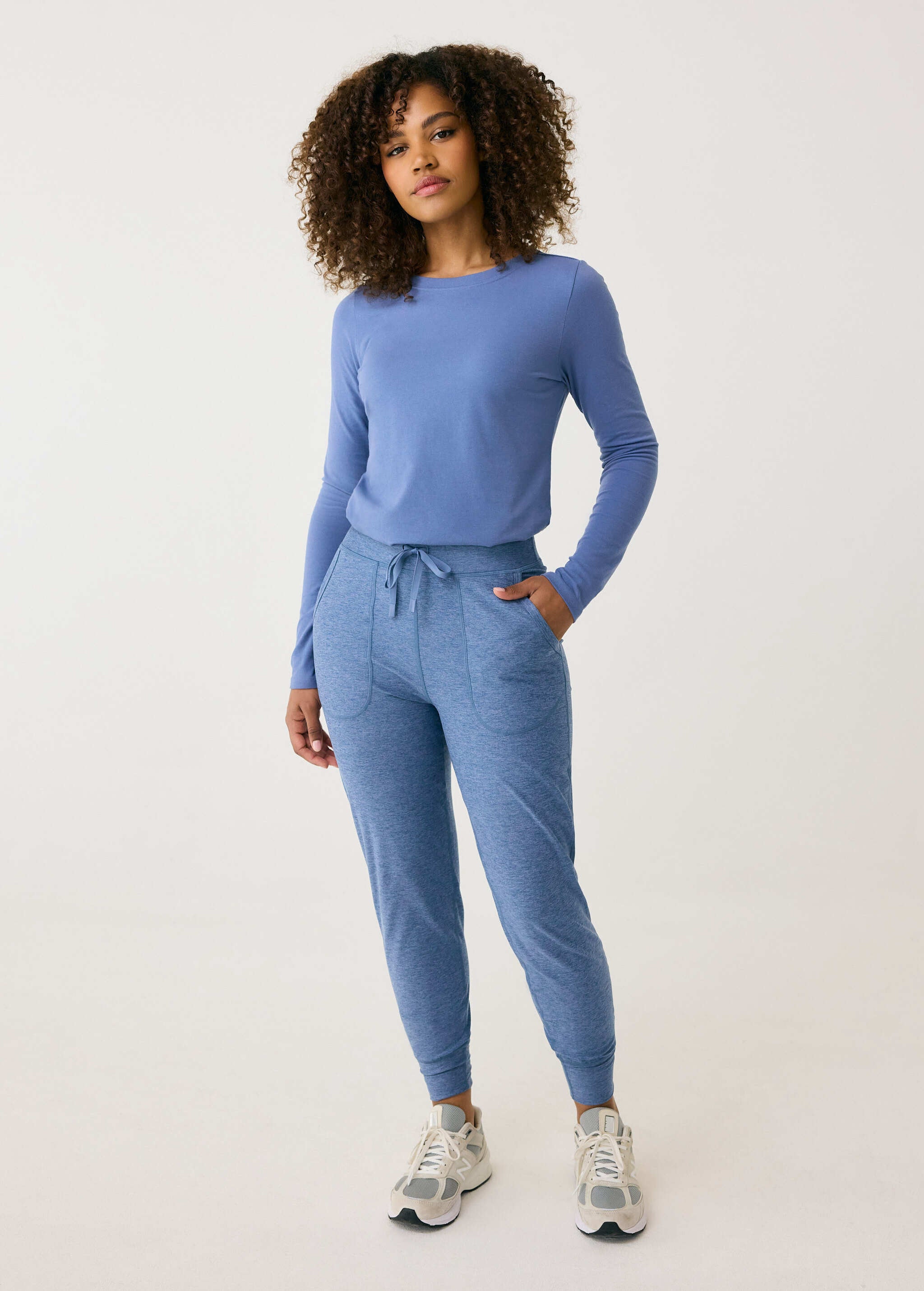 Lolë Om Tech Joggers in blue — refresh your cozy basics with this jogger pant