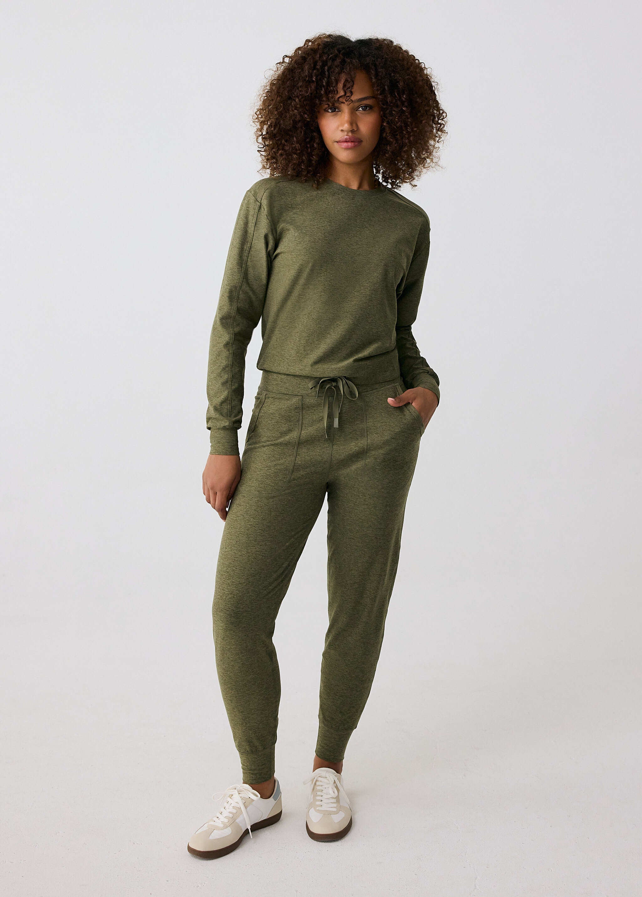 Lolë Om Tech Joggers in olive green — refresh your cozy basics with this jogger pant
