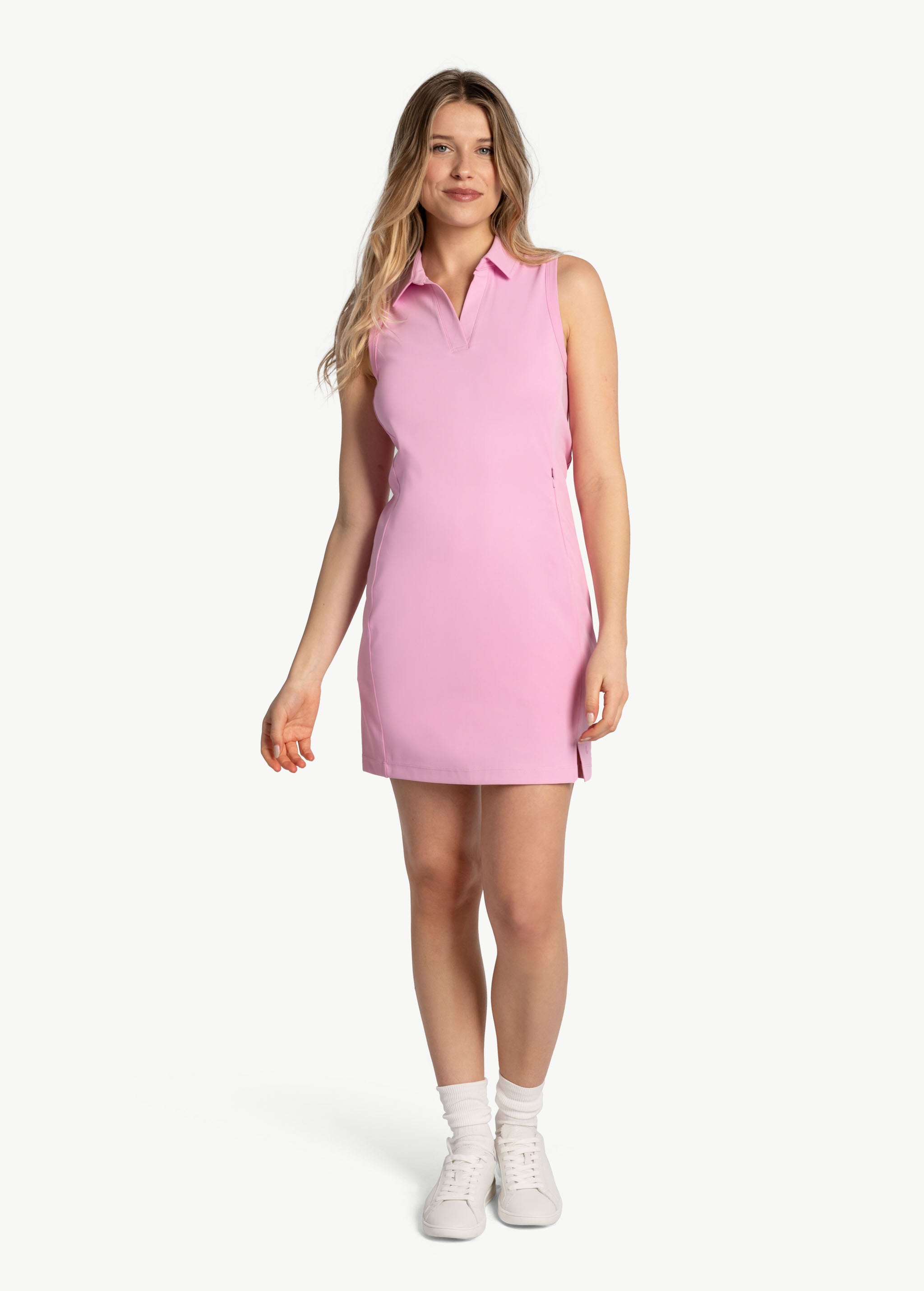 Lolë Step Up Polo Dress in Verbena pink