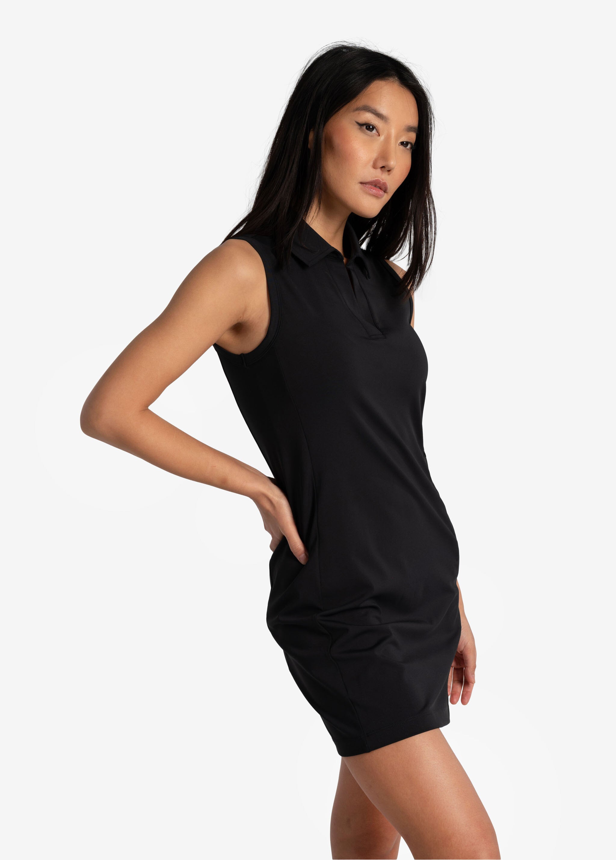 Lolë Step Up Polo Dress in black