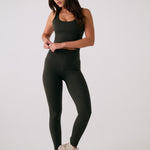 Lolë Serene Ankle Leggings in olive — pair it with a Serene tank or bra to complete the set