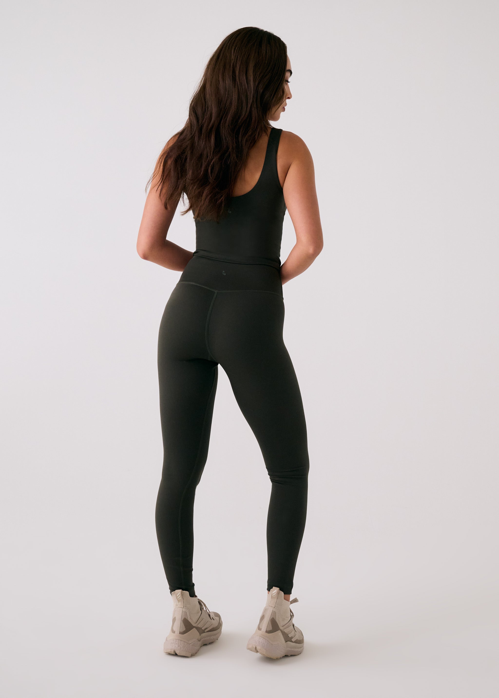 Lolë Serene Ankle Leggings in olive — pair it with a Serene tank or bra to complete the set