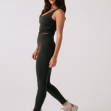 Lolë Serene Ankle Leggings in olive — pair it with a Serene tank or bra to complete the set
