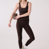 Lolë Serene Ankle Leggings in Java dark brown — pair it with a Serene tank or bra to complete the set