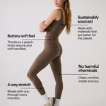 Lolë Serene Ankle Leggings in Mocha olive brown — pair it with a Serene tank or bra to complete the set