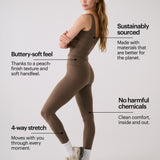 Lolë Serene Ankle Leggings in Mocha olive brown — pair it with a Serene tank or bra to complete the set