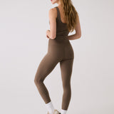 Lolë Serene Ankle Leggings in Mocha olive brown — pair it with a Serene tank or bra to complete the set
