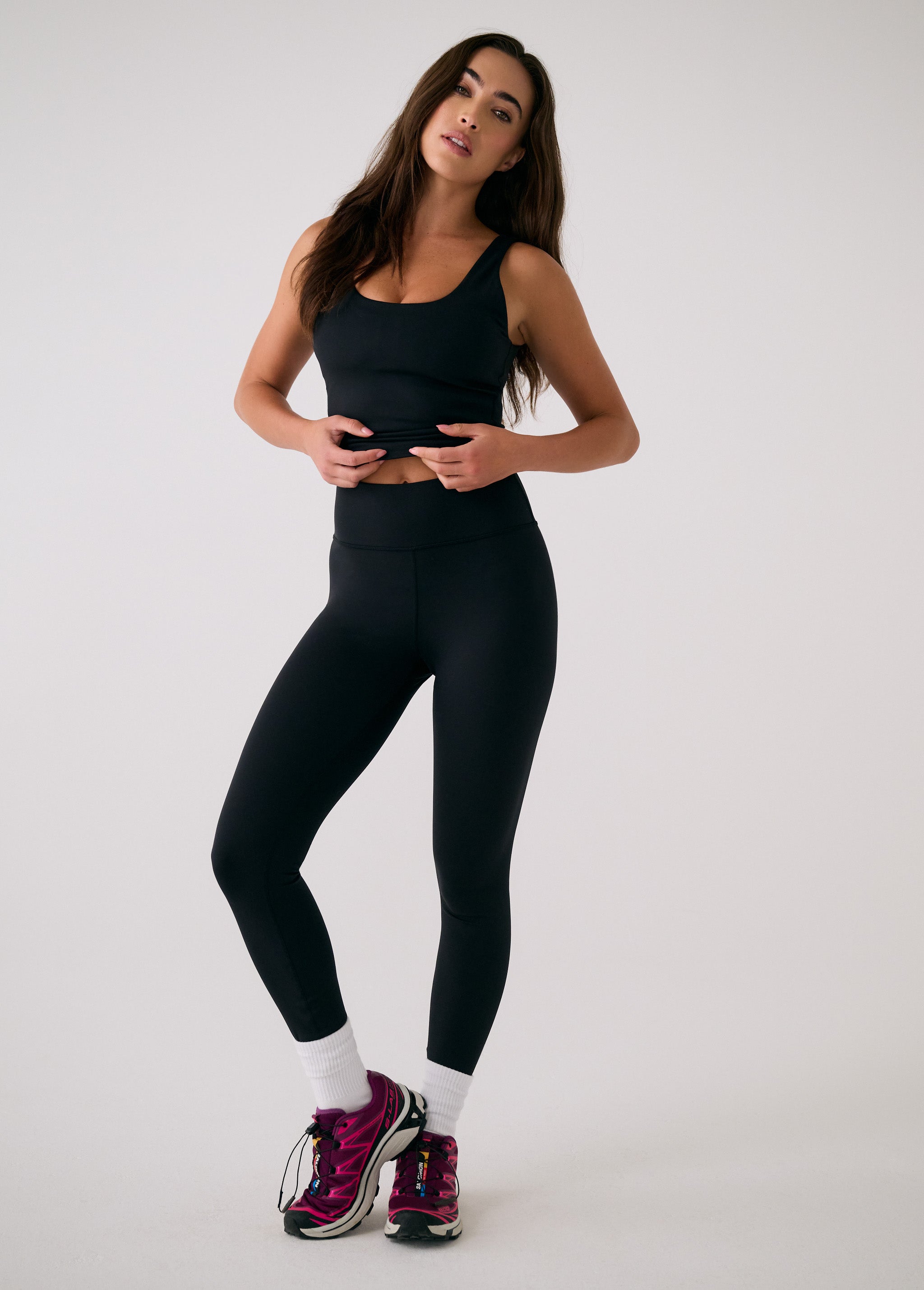 Lolë Serene Ankle Leggings in black — pair it with a Serene tank or bra to complete the set