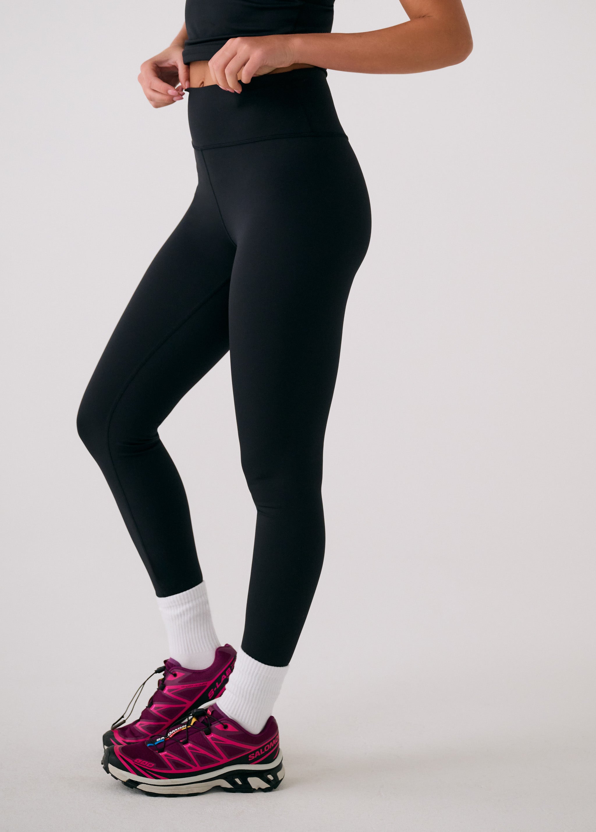 Lolë Serene Ankle Leggings in black — pair it with a Serene tank or bra to complete the set