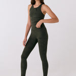 Lolë Serene Ankle Leggings in olive — pair it with a Serene tank or bra to complete the set