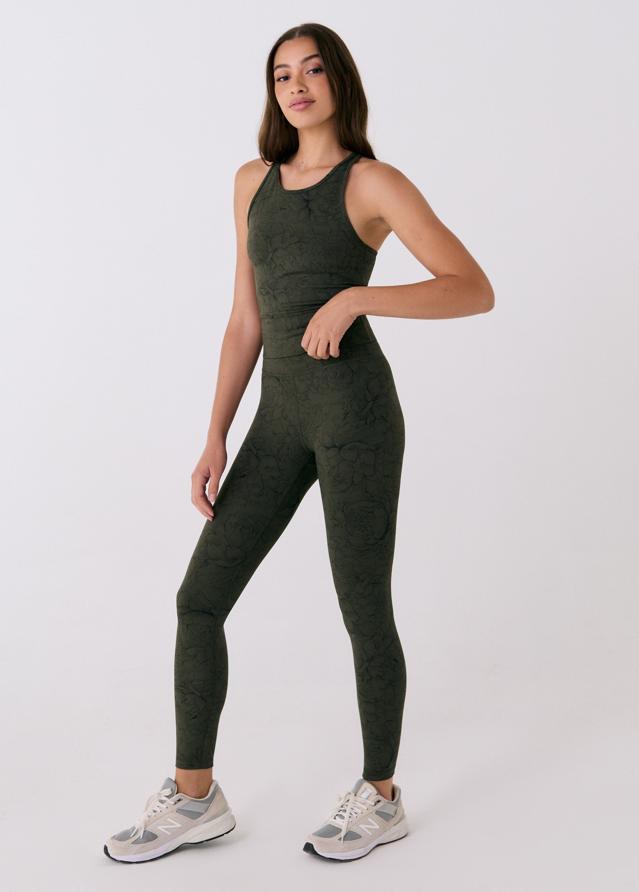 Lolë Serene Ankle Leggings in olive — pair it with a Serene tank or bra to complete the set
