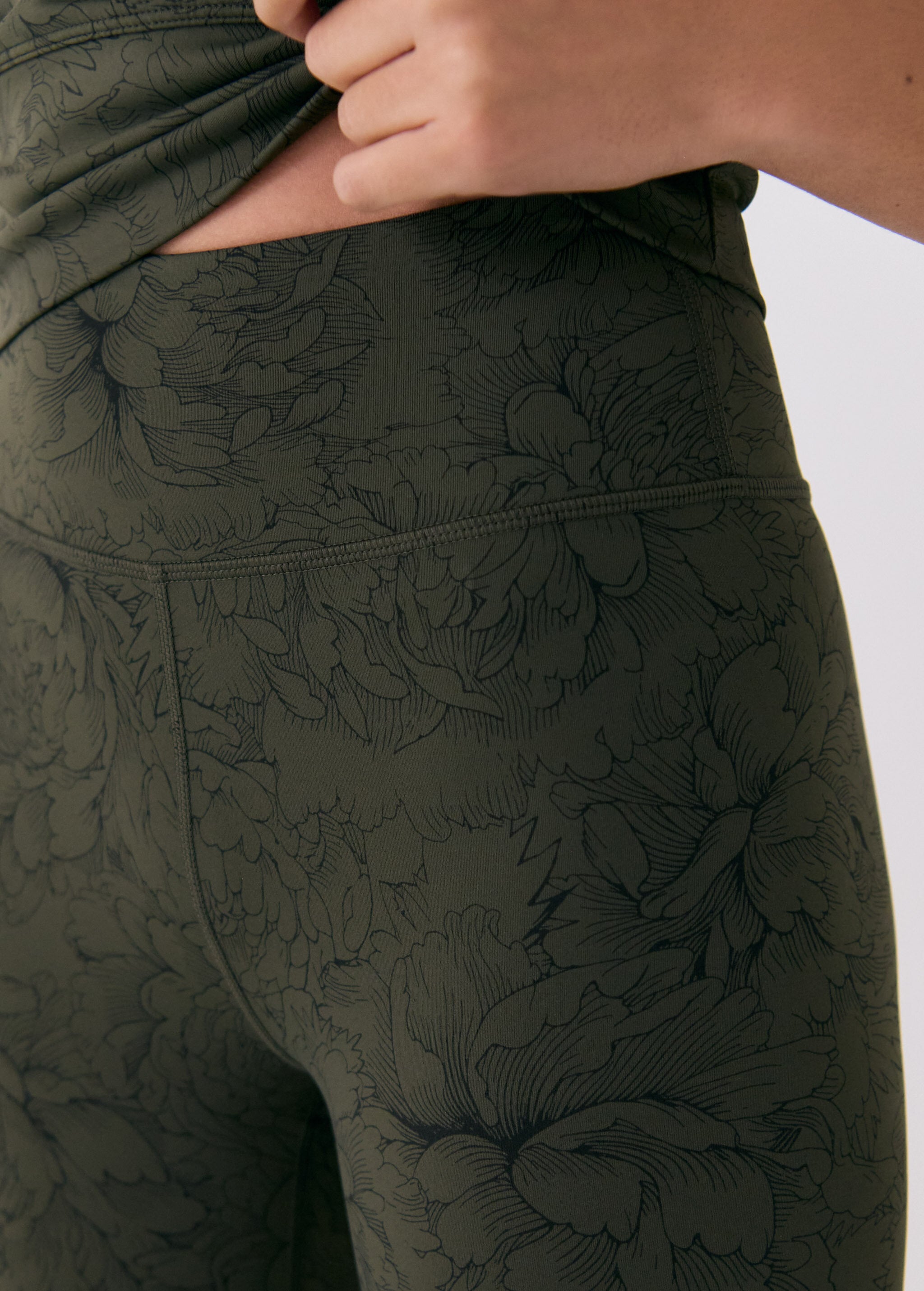 Lolë Serene Ankle Leggings in olive — pair it with a Serene tank or bra to complete the set