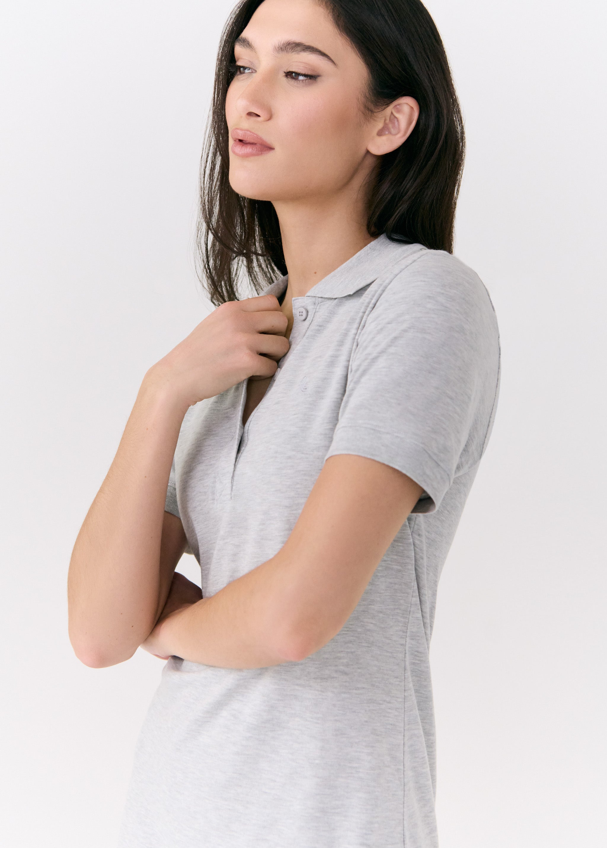 Lolë Effortless Polo Dress in grey — your perfect go-to dress, no matter the occasion