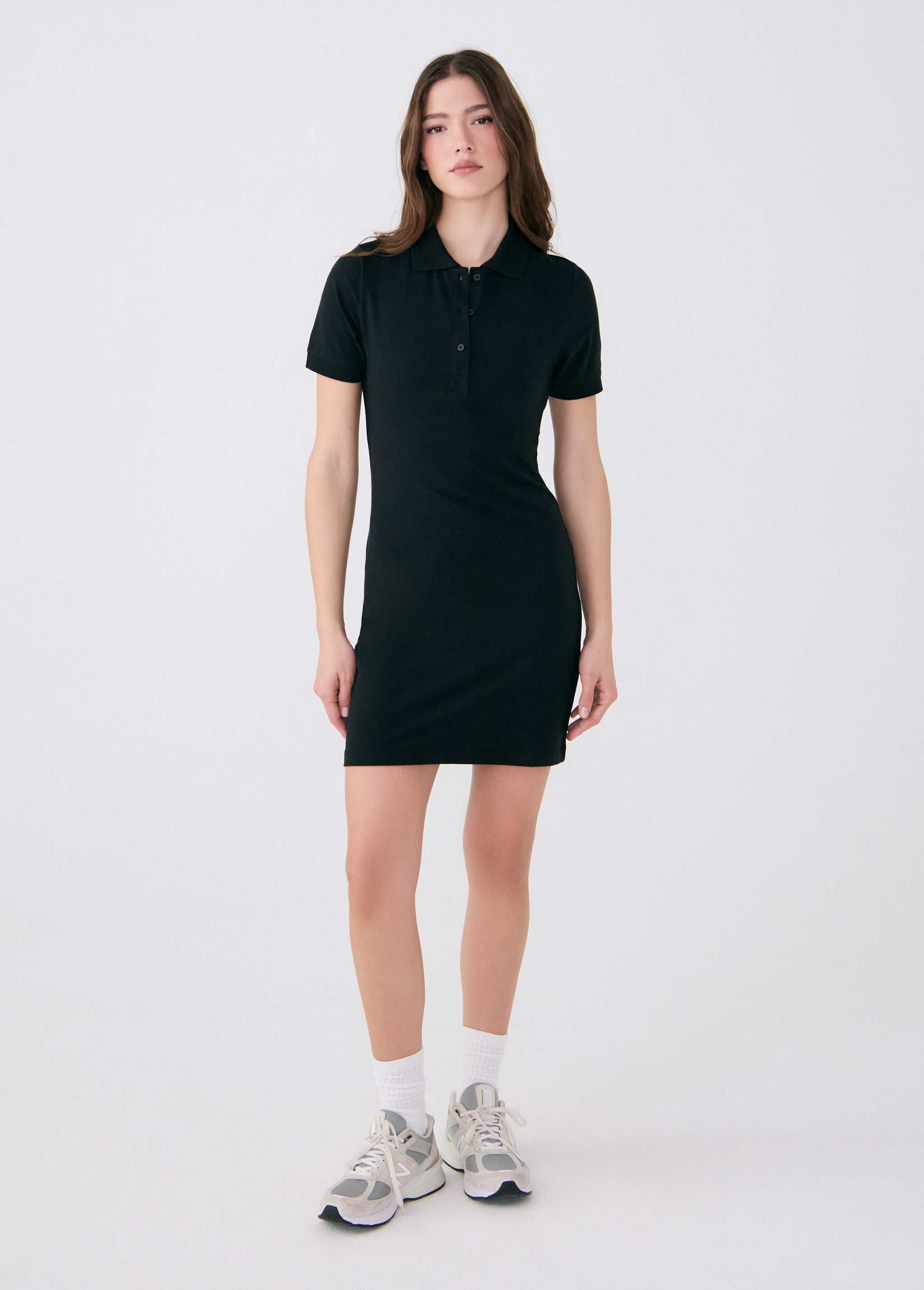 Lolë Effortless Polo Dress in black — your perfect go-to dress, no matter the occasion