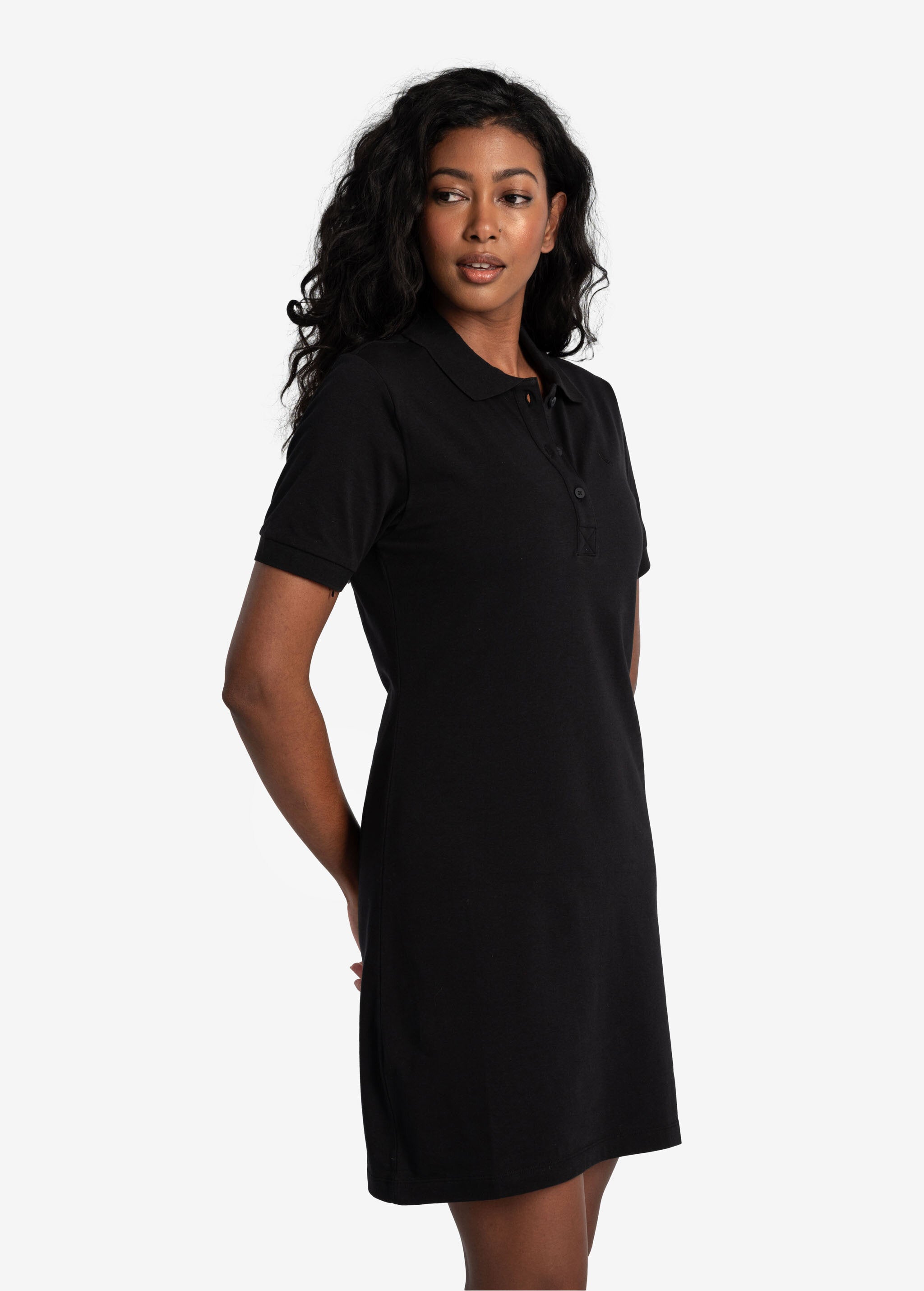 Lolë Effortless Polo Dress in black — your perfect go-to dress, no matter the occasion