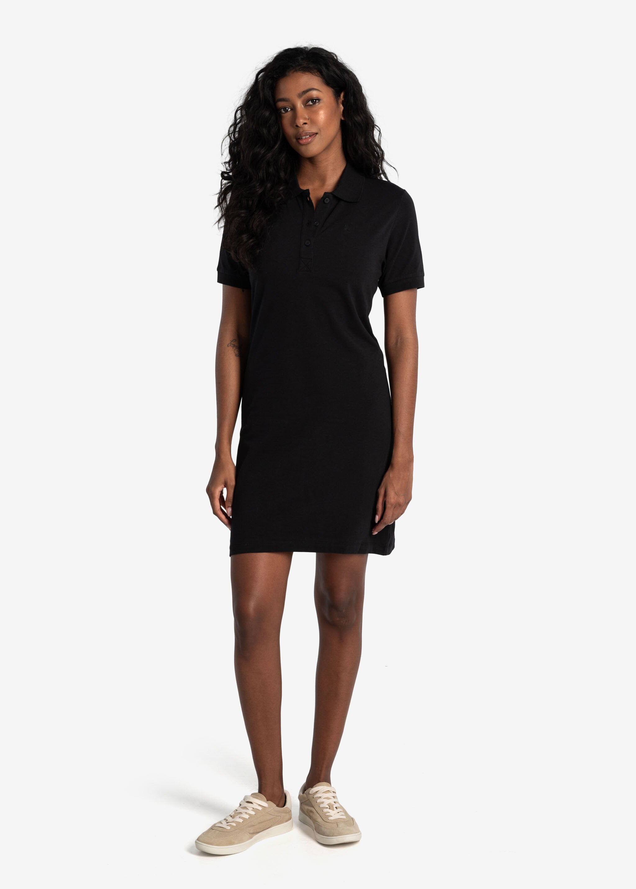 Lolë Effortless Polo Dress in black — your perfect go-to dress, no matter the occasion